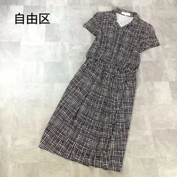 새상품급 자유구역 체크 무늬 원피스 허리 밴딩 블랙 화이트