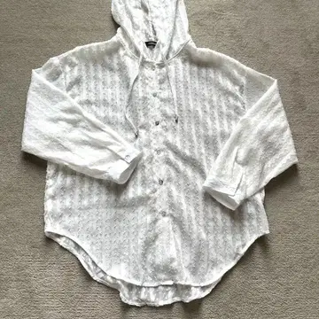멜란지 후드 부착 레이스 화이트 후드티