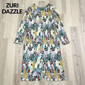ZURI DAZZLE 꽃무늬 특수 플리츠 롱 원피스 센터 슬릿