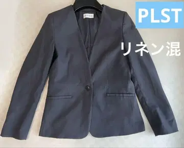 플라스테 PLST 노카라 자켓 네이비 XS 긴팔 린넨 혼방