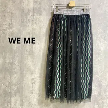 WE ME 레트로풍 기하학 패턴 롱 샤샤 스커트 안감 허리밴딩