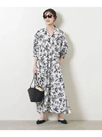 UNITED ARROWS 플라워 프린트 반팔 셔츠 원피스