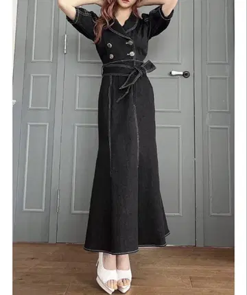 리젝시 배색 스티치 머메이드 원피스 데님 원피스 반팔