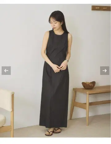 플라주 슬리브리스 블랙 롱 원피스
