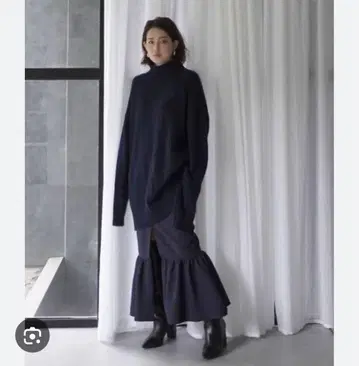 etre tokyo 블랙 플레어 롱 스커트 앞 슬릿