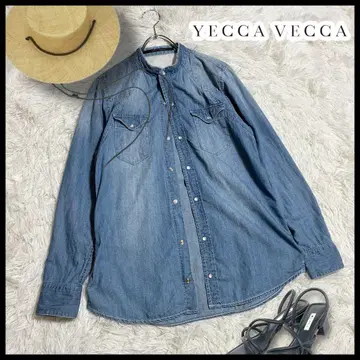 YECCA VECCA 노카라 프린지 긴팔 데님 셔츠