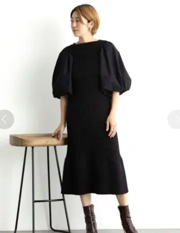 styling/케이시라하타 볼륨 슬리브 니트 원피스 2WAY 블랙