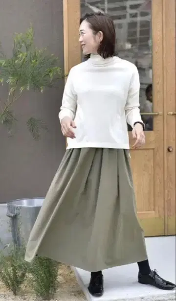 OURHOME 주름이 잘 생기지 않는 롱 스커트 올리브