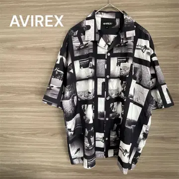 AVIREX [M] 블랙 반팔 셔츠 포토 프린트 올 패턴