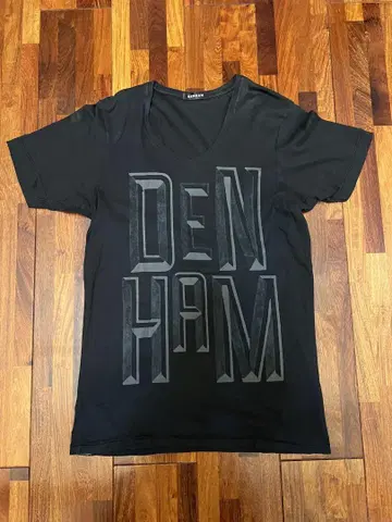 DENHAM 블랙 얕은 V넥 티셔츠