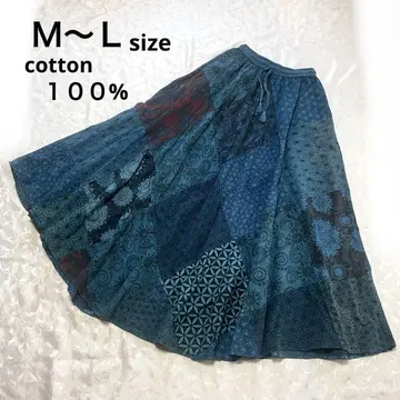 미사용 택 포함 3s4you 면 100% M~L 롱 플레어 스커트 블루