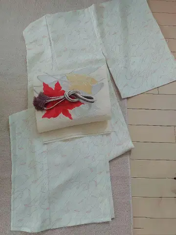 워셔블 여름 기모노 풀잎 무늬 코몬 기모노