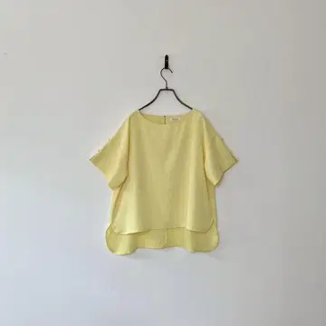 구제 의류 디자인 티셔츠 반팔 블라우스 버튼 노랑 무지 레트로 걸리시 L