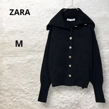 ZARA 니트 가디건 긴팔 리브 실버 버튼 하이넥 2way 옷깃 M