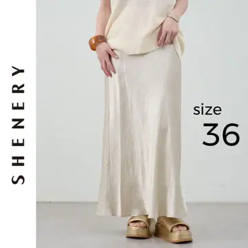 새상품 SHENERY 아세테이트 새틴 롱 스커트 시너리 36 화이트