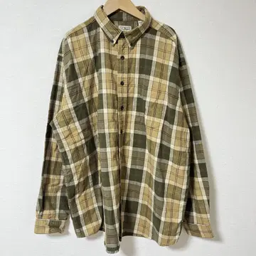 엘엘빈 (XL) 체크 무늬 셔츠 오버 사이즈 캐주얼 면 100