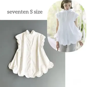seventen 세븐텐 스캘럽 프릴 블라우스 셔츠 화이트 새상품급