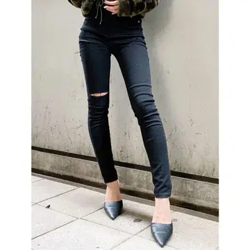 GYDA 하이 웨스트 데미지 컬러 스키니 팬츠 (블랙) S