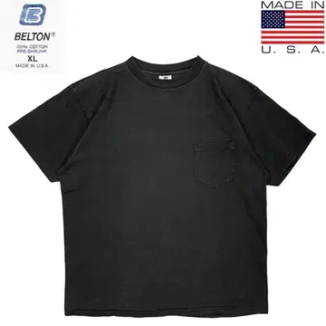 80s 90s 빈티지 USA제 BELTON 페이드 블랙 무지 짧은 길이