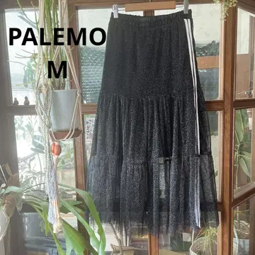 PALEMO 글리터 블랙 티어드 롱 스커트 M
