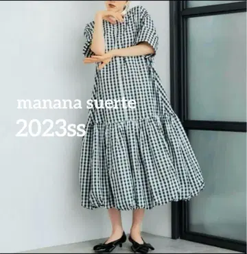 2023ss 마냐나스 엘 테레사 아름다운 실루엣 깅엄 체크 벌룬 원피스