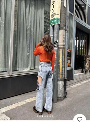 에브리리스 데미지 데님 하이 웨스트 라이트 블루