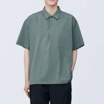 새상품 무인양품 반팔 피케 셔츠 남성용 스모키 그린