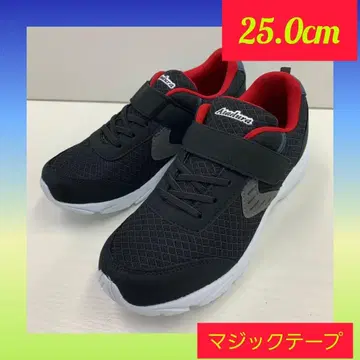 25.0cm 새상품 남성용 경량 벨크로 테이프 컬러 스니커즈 블랙 레드