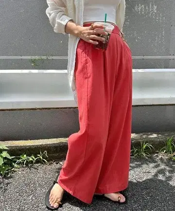 린넨 블렌드 턱 와이드 팬츠