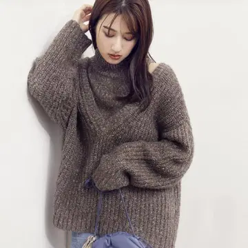 브라운 오픈 숄더 니트 스웨터 COCODEAL