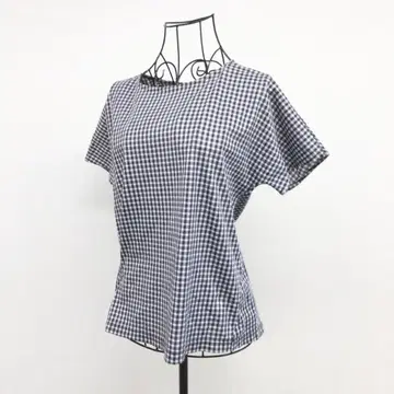 매킨토시 철학 블라우스 M 블랙 깅엄 체크 리본 반팔