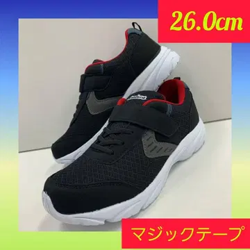 26.0cm 새상품 남성용 경량 벨크로 테이프 컬러 스니커즈 블랙 레드
