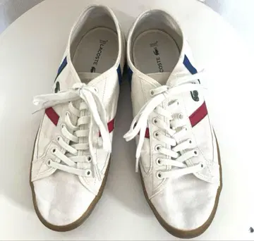 새상품급 Lacoste 스니커즈 화이트 빨파 스트라이프 27cm
