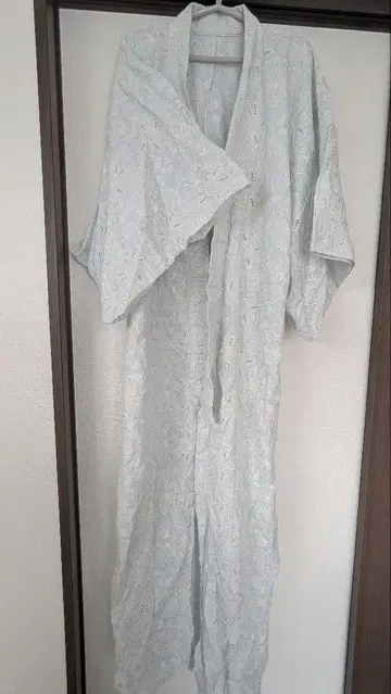 스카이블루 자수 레이스 여름 기모노