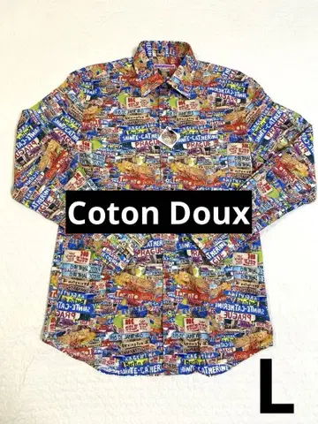 Coton Doux 프랑스 다국적 사인 프린트 셔츠 40 15 1/4