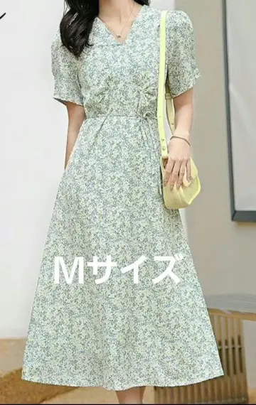그린 꽃무늬 반팔 원피스 카슈쿨 여름 M 사이즈