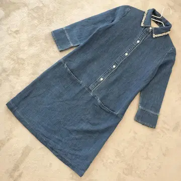 DoCLASSE 비쥬가 달린 데님 원피스 무릎 기장 블루 사이즈 7호
