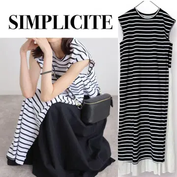 SIMPLICITE 스트라이프 프렌치 슬리브 원피스