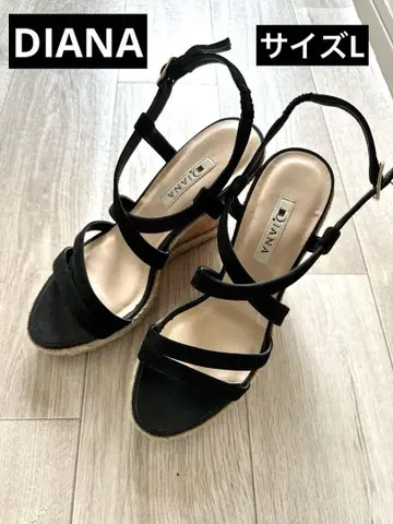 DIANA 블랙 웨지솔 에스파드리유 솔 스트랩 샌들 L 사이즈