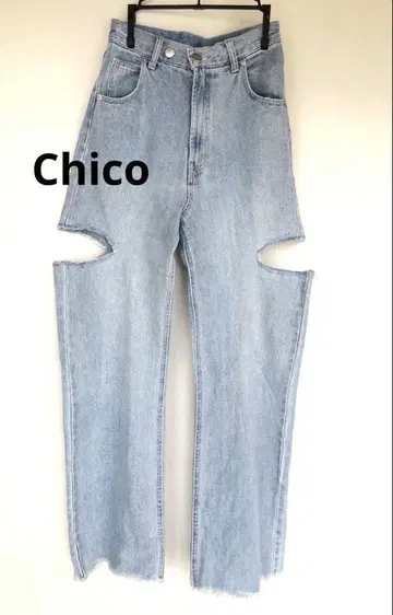 Chico 컷 아웃 디자인 스트레이트 데님 라이트 블루 O
