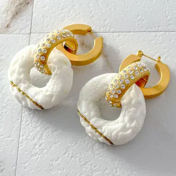 mame 마메쿠로구치 귀걸이 3줄 후프 큐빅 포함 양쪽 귀