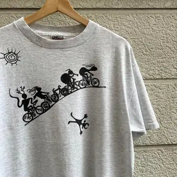 90s USA 구제 의류 그레이 네이티브 무늬 프린트 티셔츠 L 빈티지