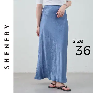 새상품 SHENERY 아세테이트 새틴 롱 스커트 시너리 블루 36