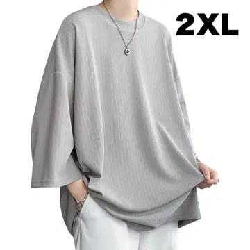 티셔츠 남성용 여름옷 7부 소매 시원한 빅 실루엣 그레이 2XL