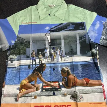 MOUSSY 풀 사이드 포토 프린트 반팔 블라우스 셔츠