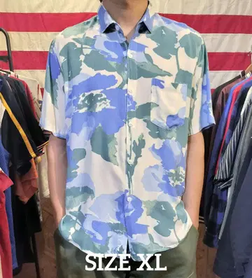 XL 레이온 반팔 알로하 셔츠 마블 하와이안 USA 구제 의류