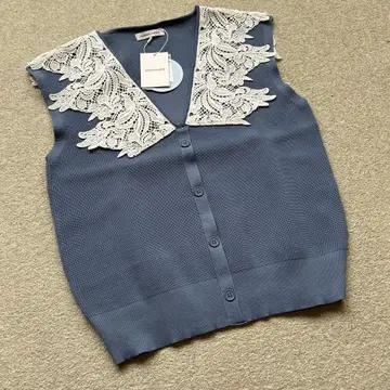 natural couture 블루 레이스 옷깃 슬리브리스
