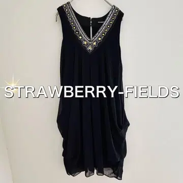 STRAWBERRY-FIELDS 비쥬 슬리브리스 쉬폰 원피스 블랙