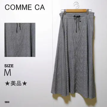 COMME CA 콤사 체크 무늬 롱 플레어 스커트 새상품급 허리 리본
