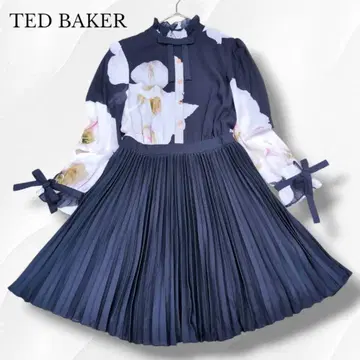 TED BAKER 원피스 꽃무늬 플리츠 리본 쉬폰 시스루